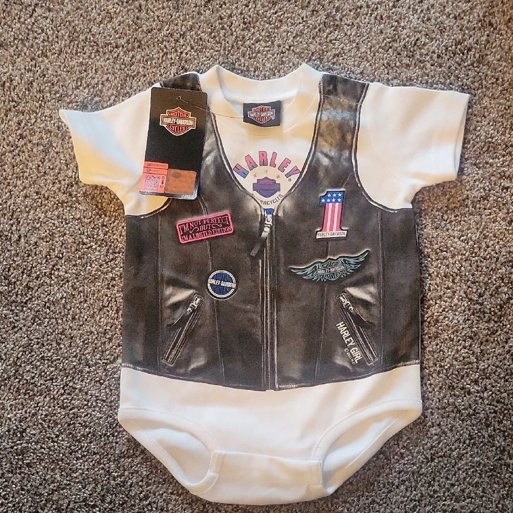 NWT Harley Davidson Faux Vest Onsie - Picture 1 of 5